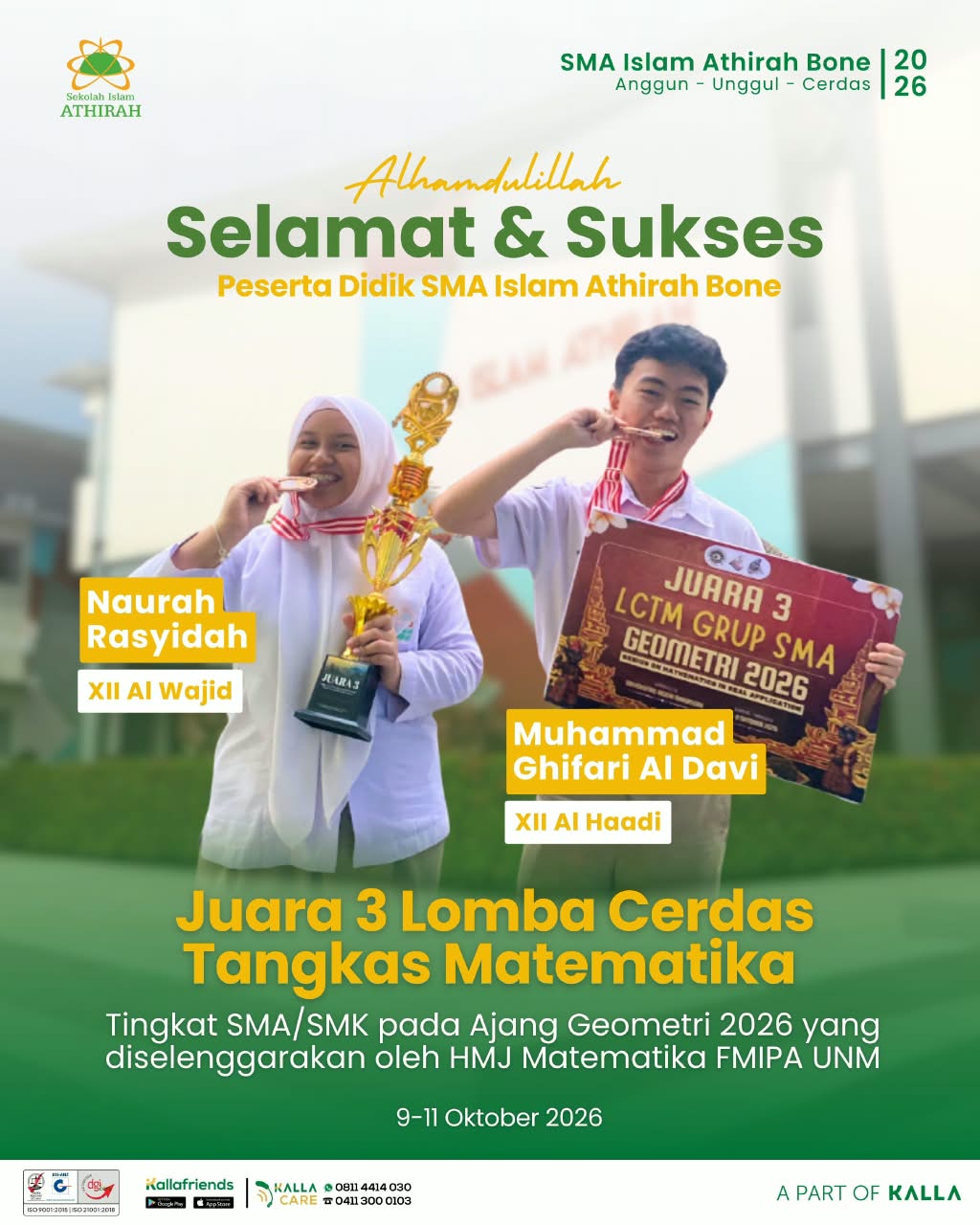 Siswa SMA Islam Athirah Bone Raih Juara 3 LCTM Grup di Geometri 2026